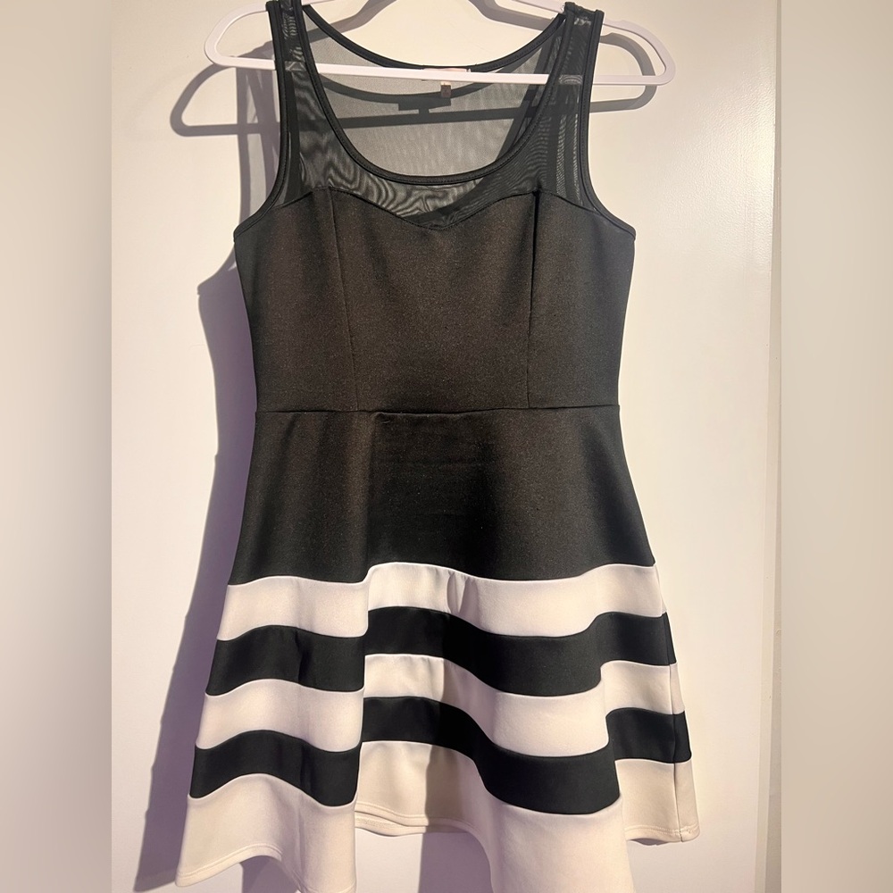 Charlotte Russe fit and flare dress, black and white with mesh top